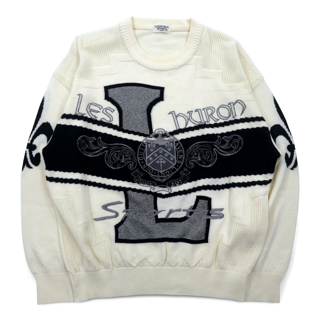 Vintage 90s Japan Made Street Sweater LESHURON SPORTS UOMO Embroidered Knit Sweater XL White