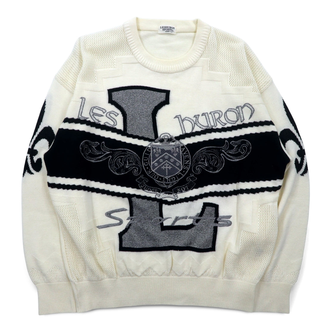 Vintage 90s Japan Made Street Sweater LESHURON SPORTS UOMO Embroidered Knit Sweater XL White