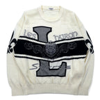 Vintage 90s Japan Made Street Sweater LESHURON SPORTS UOMO Embroidered Knit Sweater XL White