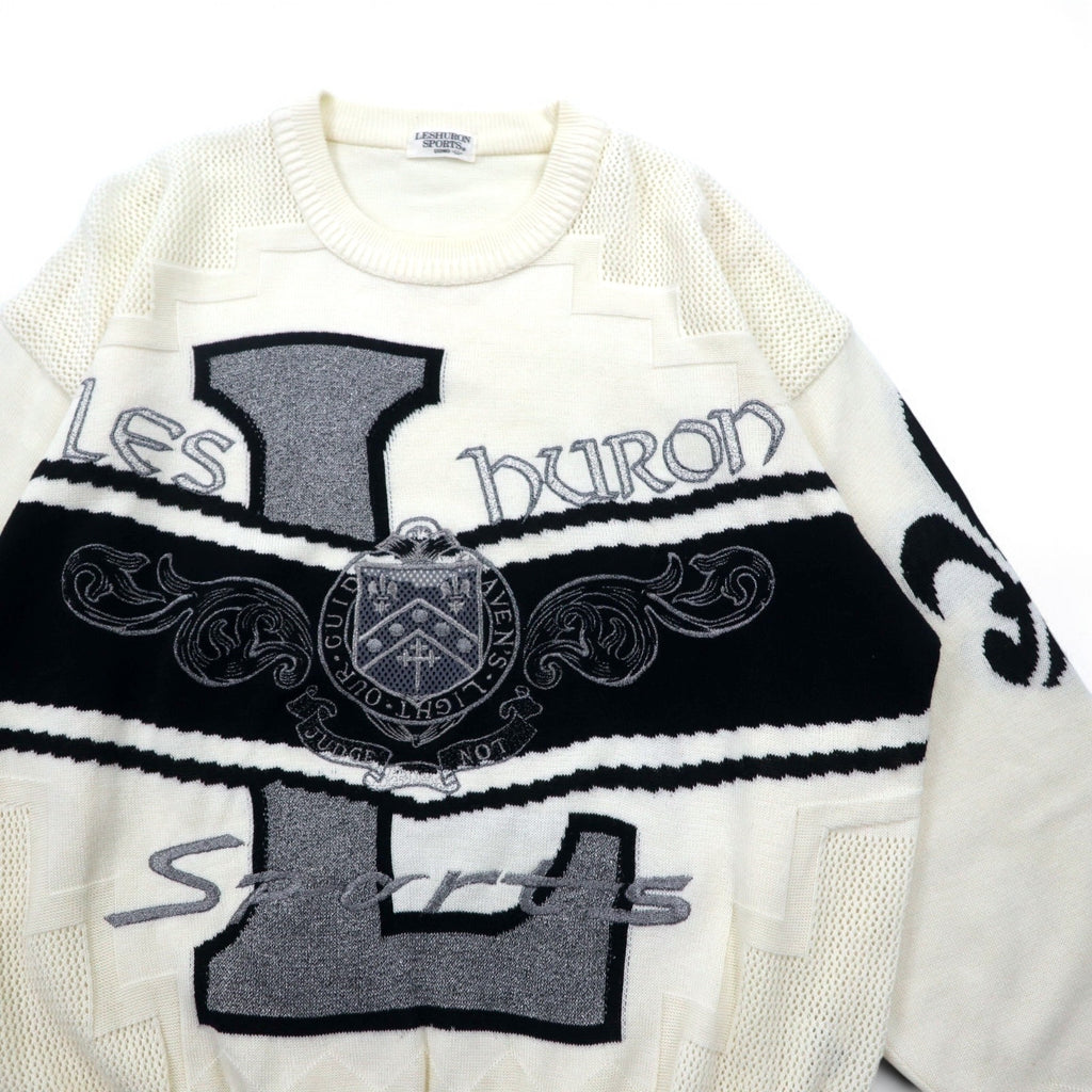 Vintage 90s Japan Made Street Sweater LESHURON SPORTS UOMO Embroidered Knit Sweater XL White