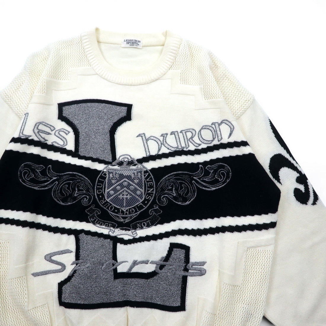 Vintage 90s Japan Made Street Sweater LESHURON SPORTS UOMO Embroidered Knit Sweater XL White