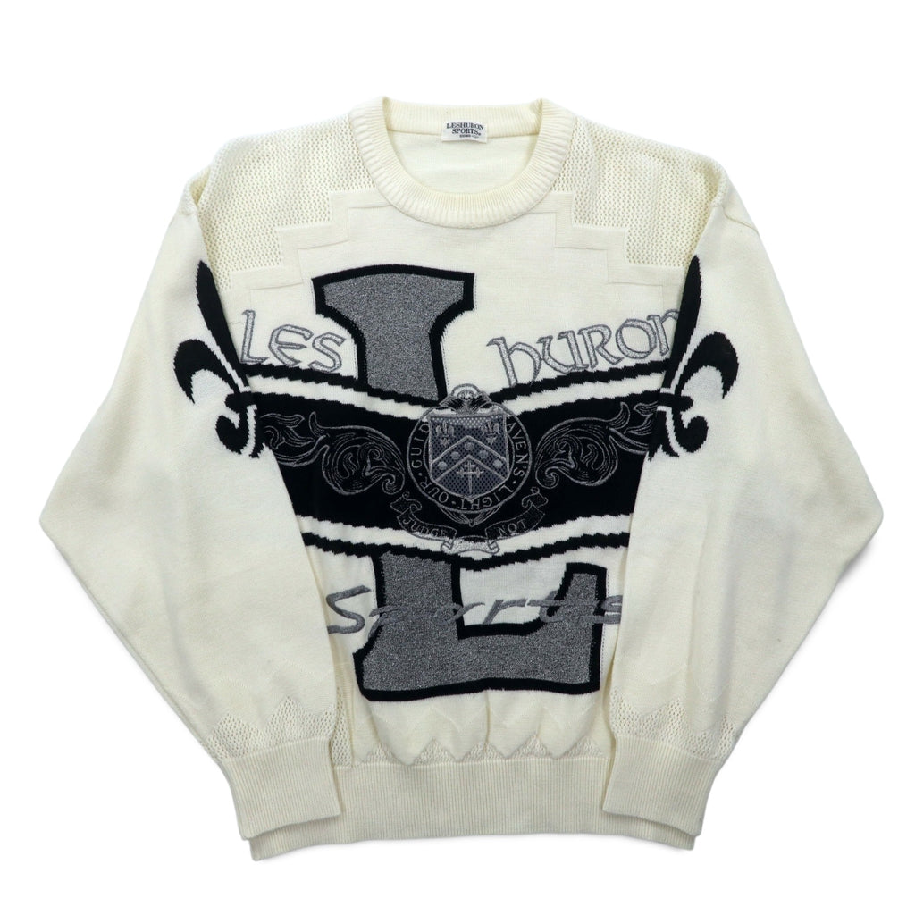Vintage 90s Japan Made Street Sweater LESHURON SPORTS UOMO Embroidered Knit Sweater XL White