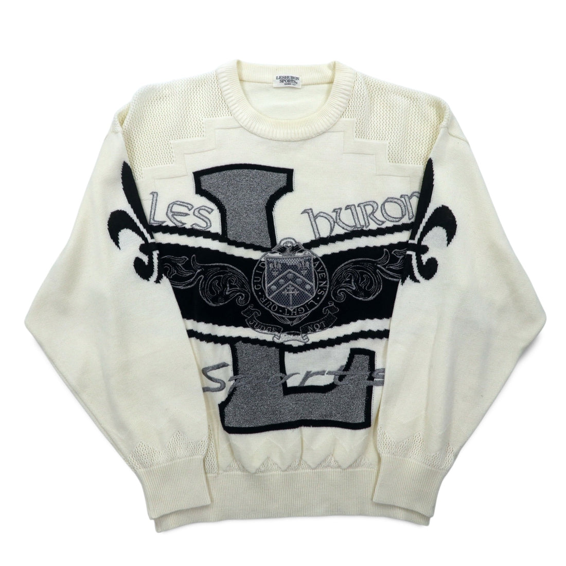 Vintage 90s Japan Made Street Sweater LESHURON SPORTS UOMO Embroidered Knit Sweater XL White