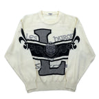 Vintage 90s Japan Made Street Sweater LESHURON SPORTS UOMO Embroidered Knit Sweater XL White