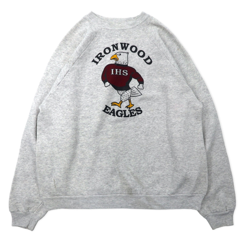 日本然リトテ-古着オンライン-Hanes USA製 90年代 ACTIVEWEAR フットボール プリント スウェット XL グレー コットン IRON WOOD EAGLES-HANES USA MADE 90's ActiveWear Football Print Sweatshirt XL Gray Cotton IRON WOOD EAGLES
