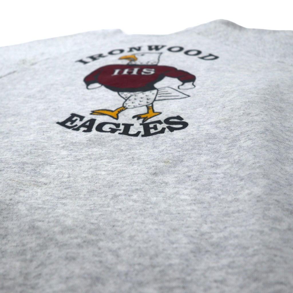 Hanes USA製 90年代 ACTIVEWEAR フットボール プリント スウェット XL グレー コットン IRON WOOD EAGLES