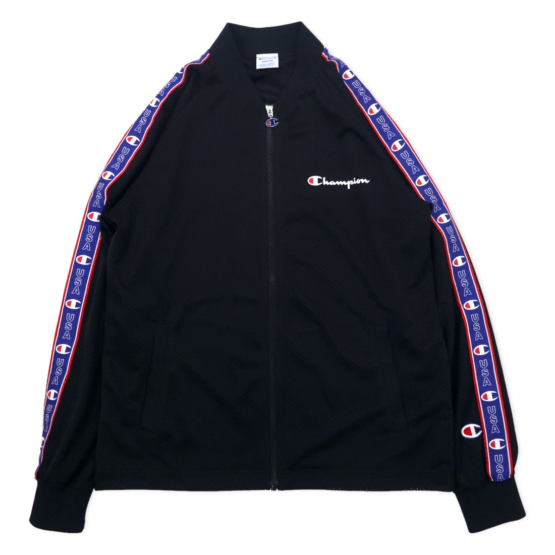 日本然リトテ-古着オンライン-Champion アクションスタイル メッシュ フルジップジャケット トラックジャケット M ブラック ポリエステル テープロゴ ACTION STYLE MESH FULL ZIP JACKET C3-P603-Champion Action Style Mesh Full Zip Jacket Track Jacket M Black Polyester Tape Logo ACTION STYLE MESH FULL ZIP JACKET C3-P603
