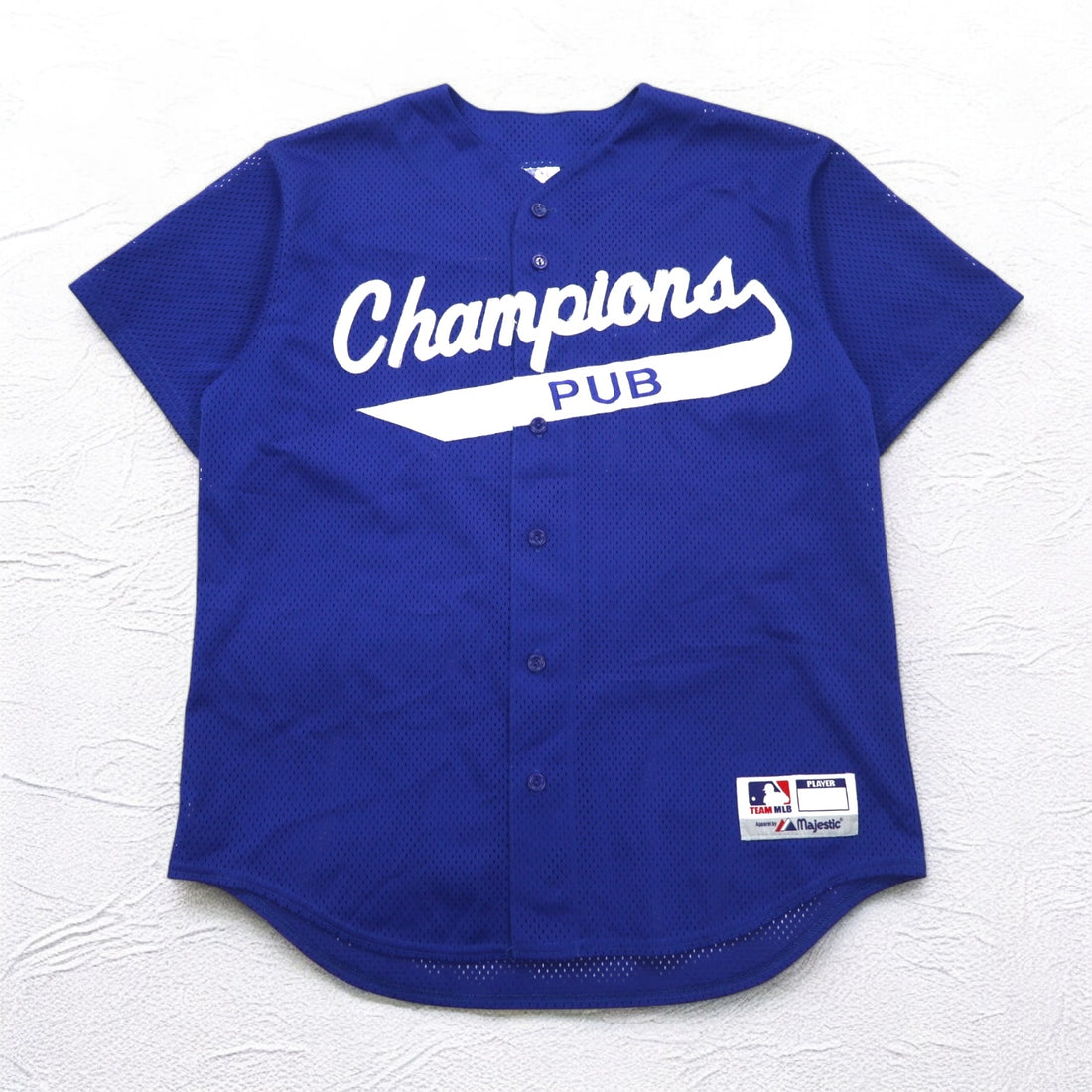 majestic 90年代 USA製 メッシュ ベースボールシャツ L ブルー MLB Champions PUB ナンバリング