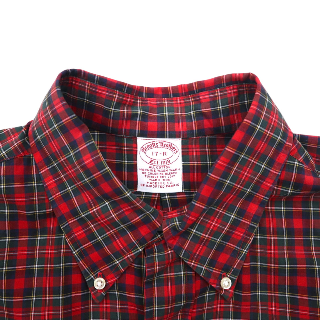 Brooks Brothers USA Tartan Check Button Down Shirt, XL, Red, Cotton
