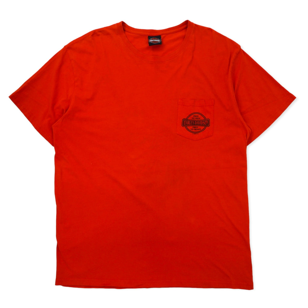 日本然リトテ-古着オンライン-HARLEY DAVIDSON ロゴプリント Tシャツ ポケT 2XL オレンジ コットン FORT WAYNE, INDIANA ビッグサイズ-HARLEY DAVIDSON Logo Print T-Shirt Pocket T 2XL Orange Cotton FORT WAYNE, INDIANA Big Size