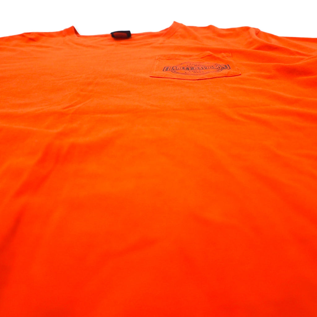 HARLEY DAVIDSON ロゴプリント Tシャツ ポケT 2XL オレンジ コットン FORT WAYNE, INDIANA ビッグサイズ