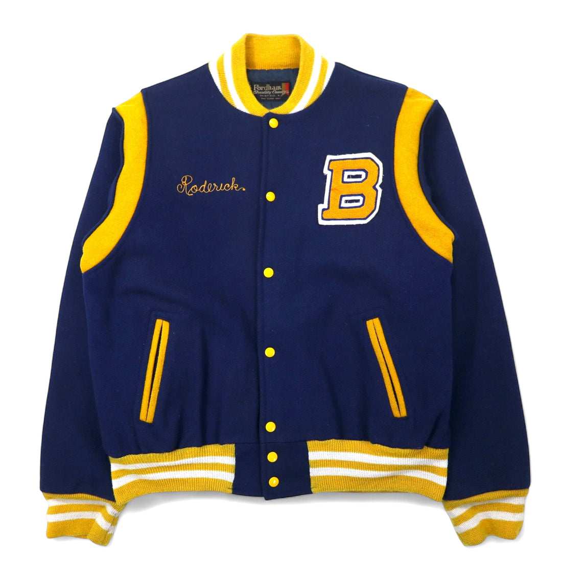 日本然リトテ-古着オンライン-80年代 Fordham スタジャン アワードジャケット XL ネイビー ウール BRADWELL BAND 虎-80's Fordham Varsity Jacket Award Jacket XL Navy Wool BRADWELL BAND Tiger