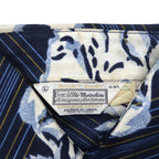 Sears 70s Made in Canada Long Collar Print Shirt Poly Shirt L Navy Floral Collar Stuffer CHEMISE SPORT