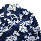 Sears 70s Made in Canada Long Collar Print Shirt Poly Shirt L Navy Floral Collar Stuffer CHEMISE SPORT