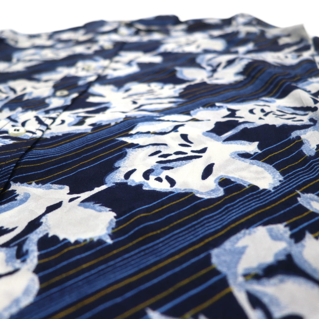 Sears 70s Made in Canada Long Collar Print Shirt Poly Shirt L Navy Floral Collar Stuffer CHEMISE SPORT