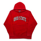 90s STEVE &amp; BARRY'S Reverse Weave Pullover Hoodie L Red College OHIO STATE Arch Logo