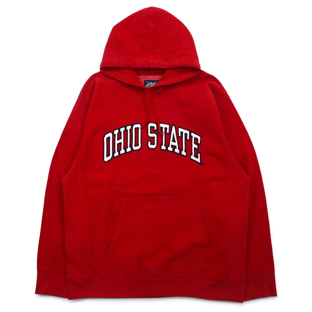 90s STEVE &amp; BARRY'S Reverse Weave Pullover Hoodie L Red College OHIO STATE Arch Logo