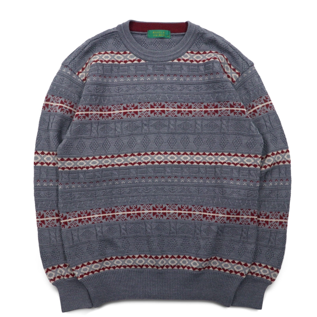 ARNOLD PALMER 90s Jacquard Knit Nordic Sweater M Gray Border All-over Pattern Made in Japan