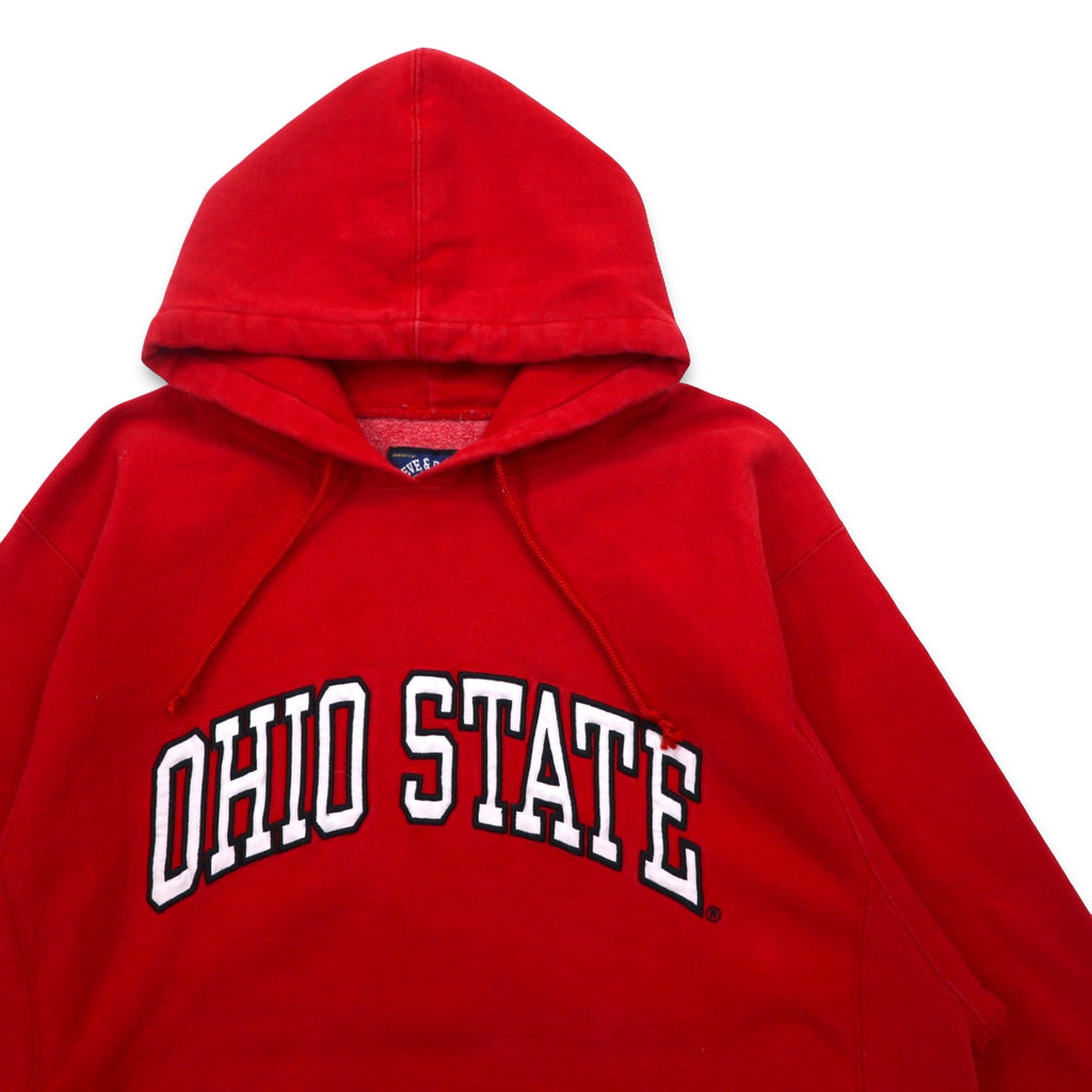 90s STEVE &amp; BARRY'S Reverse Weave Pullover Hoodie L Red College OHIO STATE Arch Logo