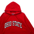 90s STEVE &amp; BARRY'S Reverse Weave Pullover Hoodie L Red College OHIO STATE Arch Logo