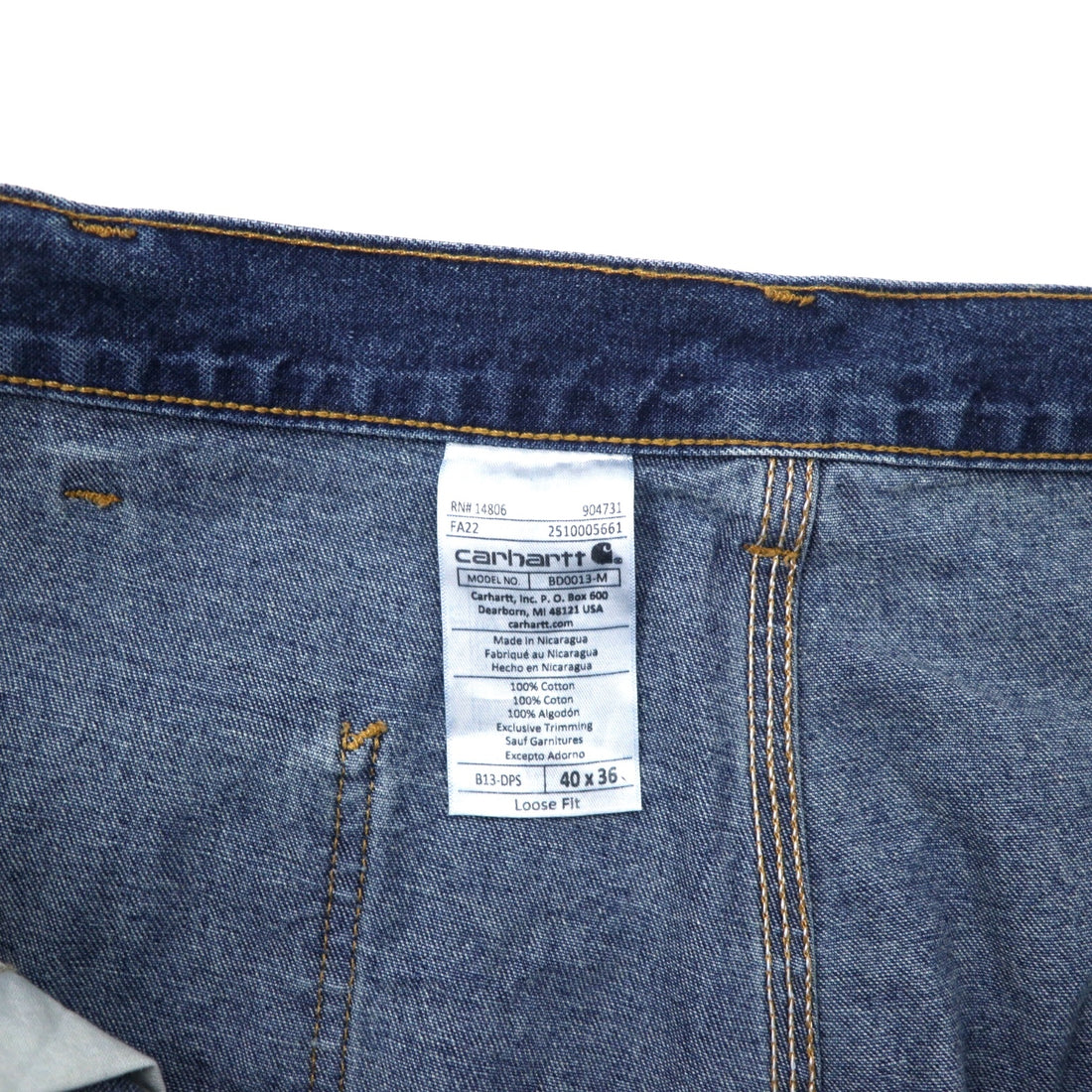 Carhartt ルーズフィット ペインター デニムパンツ 40 ブルー コットン B13 Loose Fit Work Dungaree ニカラグア製