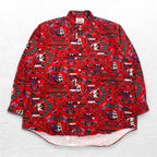 Vintage Japan Made Retro Shirt CALICO BALL ネイティブ柄 シャツ FREE レッド 日本製