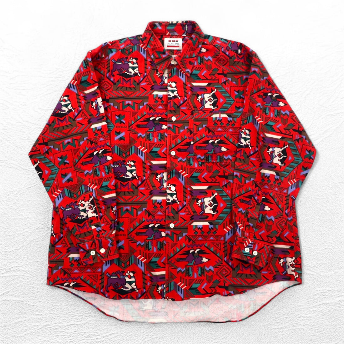 Vintage Japan Made Retro Shirt CALICO BALL Native American Print Shirt FREE Red Made in Japan