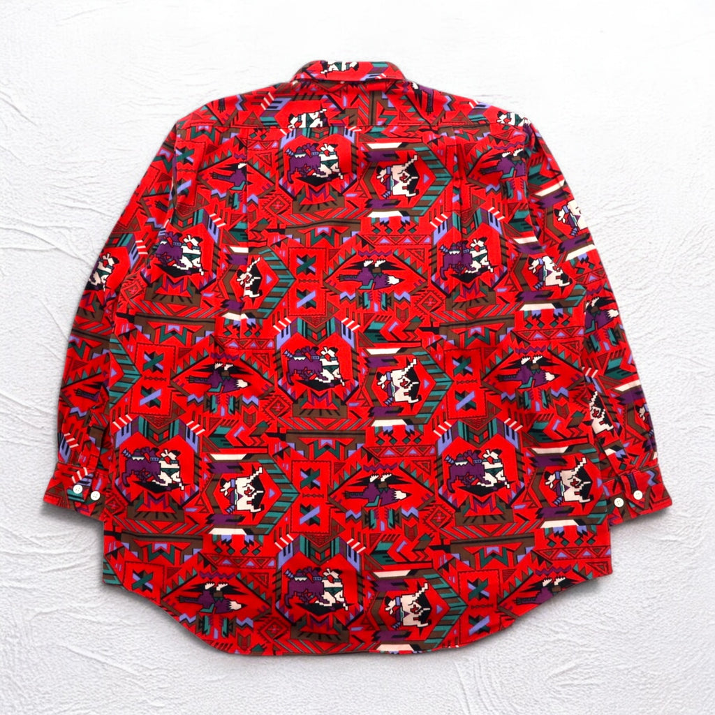 Vintage Japan Made Retro Shirt CALICO BALL ネイティブ柄 シャツ FREE レッド 日本製
