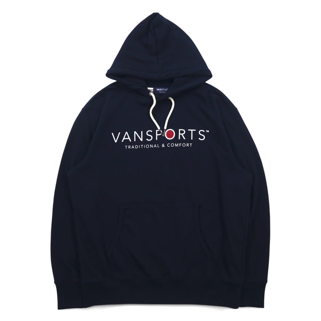 VAN SPORTS Pullover Hoodie M Navy Cotton Logo Print