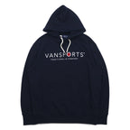 VAN SPORTS Pullover Hoodie M Navy Cotton Logo Print