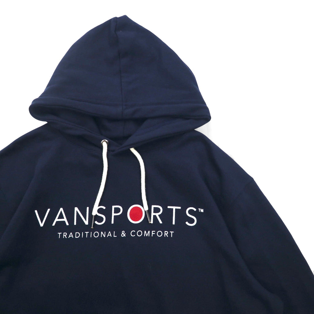 VAN SPORTS Pullover Hoodie M Navy Cotton Logo Print
