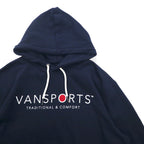 VAN SPORTS Pullover Hoodie M Navy Cotton Logo Print