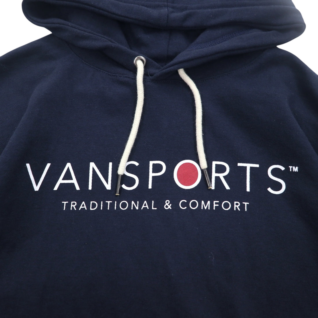 VAN SPORTS Pullover Hoodie M Navy Cotton Logo Print