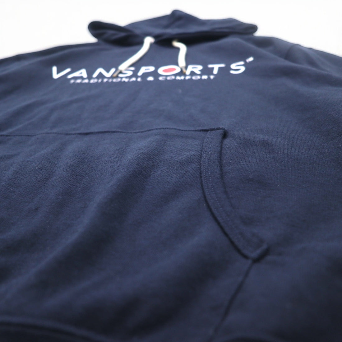 VAN SPORTS Pullover Hoodie M Navy Cotton Logo Print