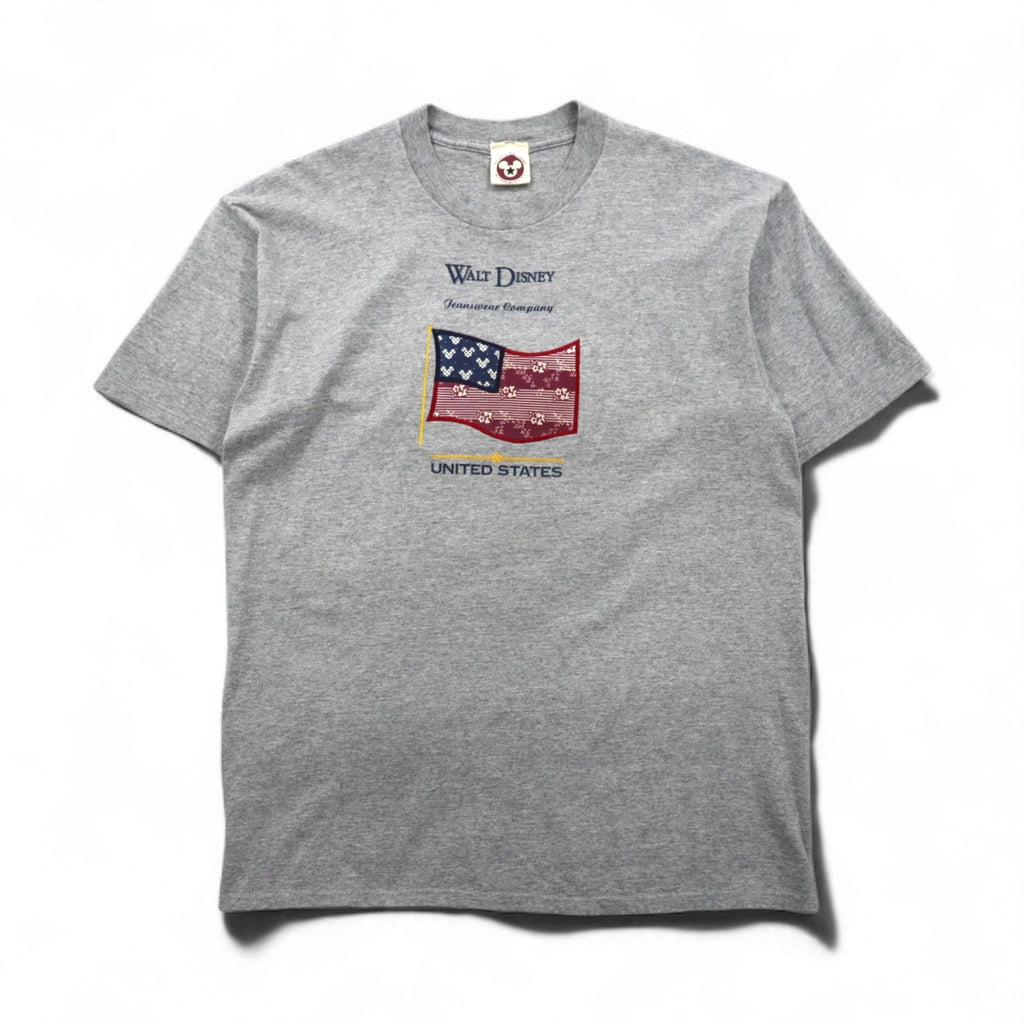 90年代 USA製 WALT DISNEY ディズニー ミッキーマウス キャラクター Tシャツ L グレー コットン 星条旗
