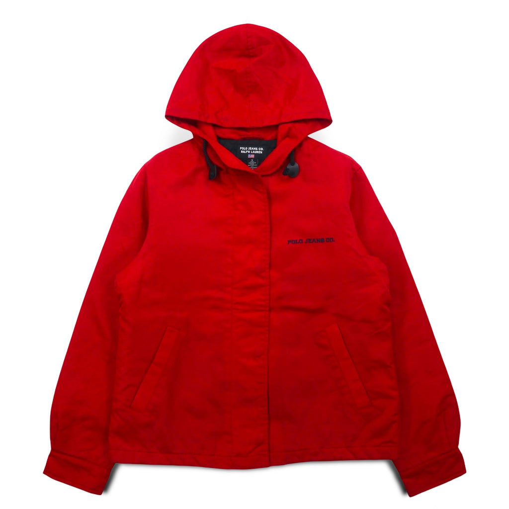POLO JEANS CO. RALPH LAUREN 90年代 フーデッド ナイロンジャケット S レッド 中綿 キルティングライナー