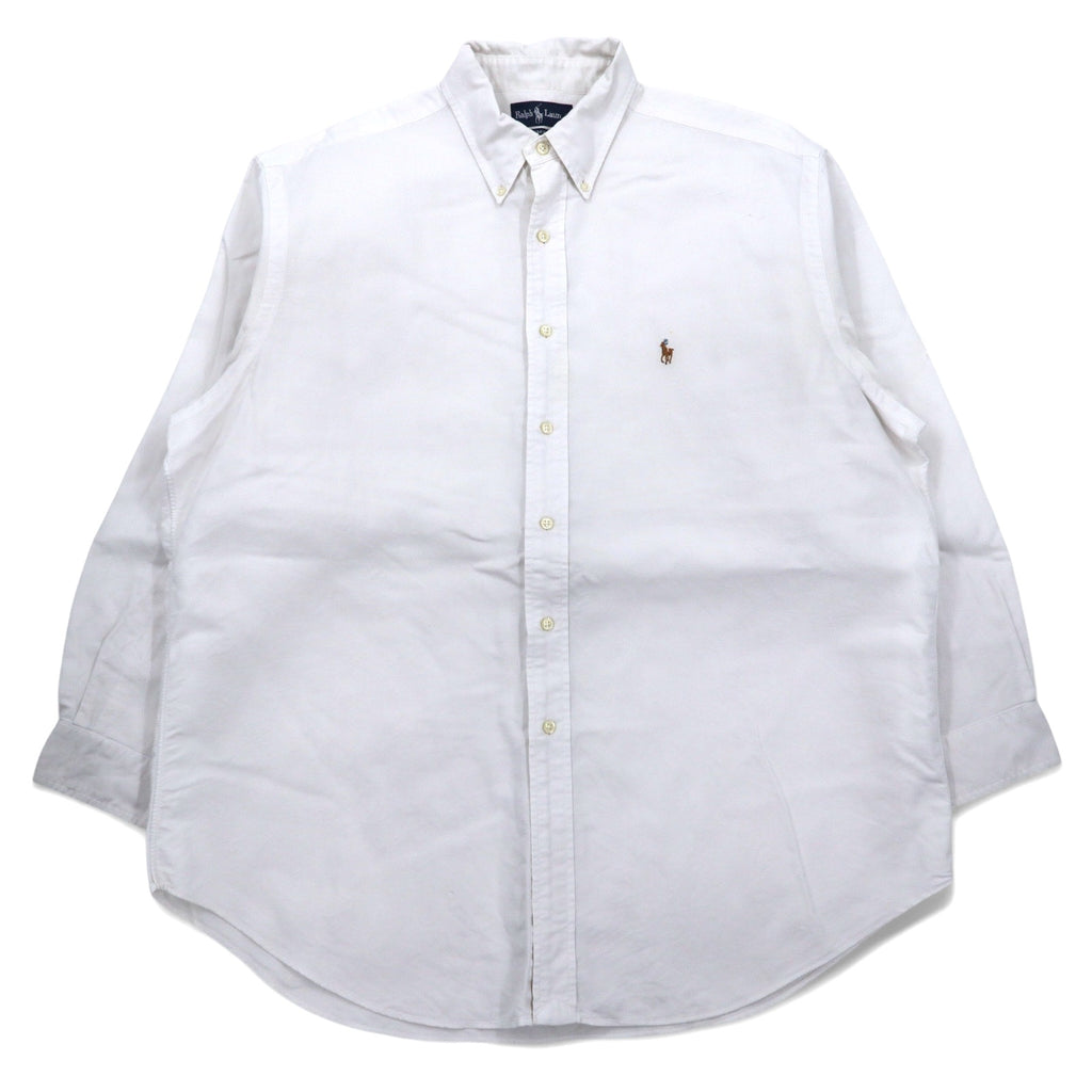 日本然リトテ-古着オンライン-Ralph Lauren 90年代 オックスフォード ボタンダウンシャツ XL ホワイト コットン YARMOUTH スモールポニー 刺繍-Ralph Lauren 90's Oxford button-down Shirts XL White Cotton YARMOUTH Small Pony Embroidery