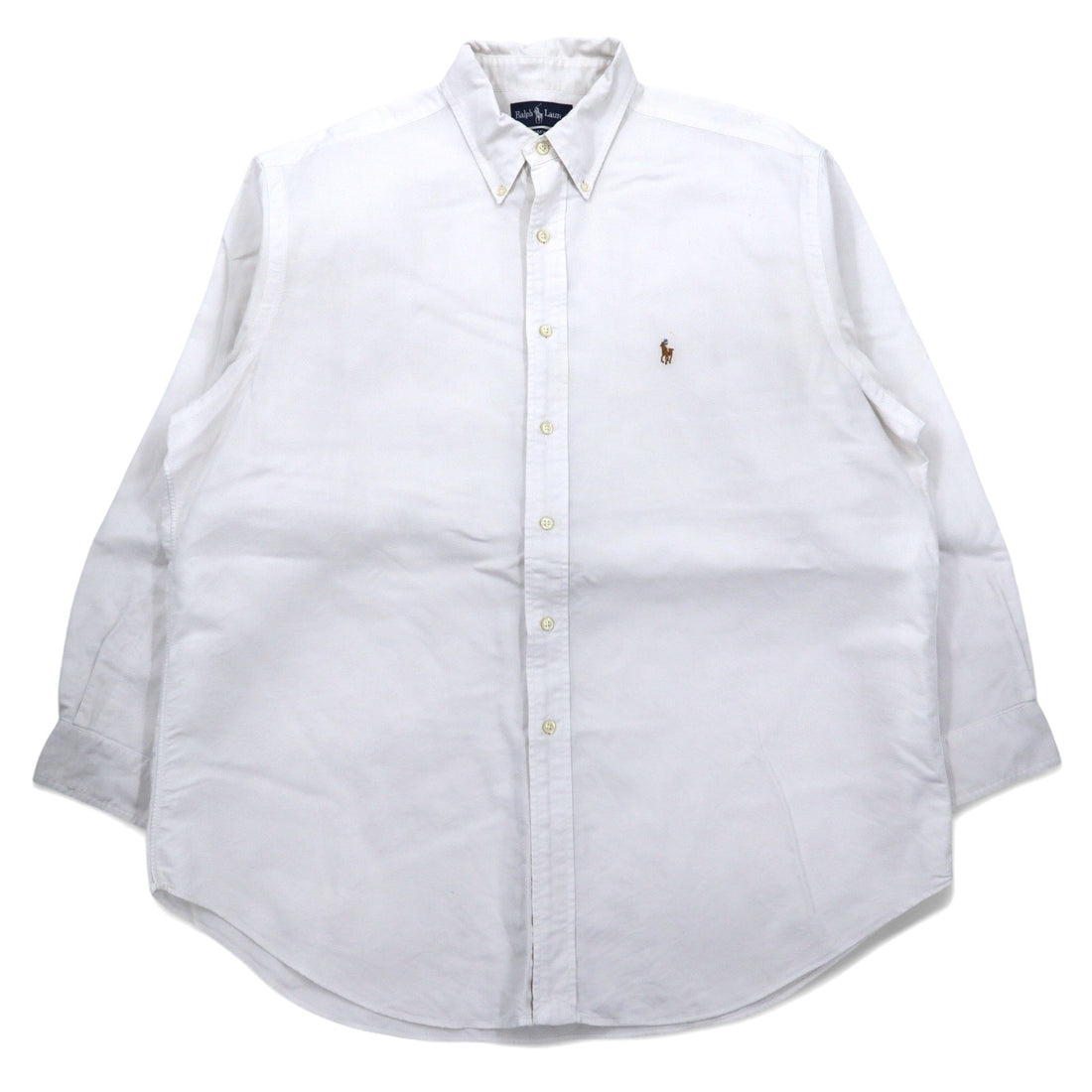 日本然リトテ-古着オンライン-Ralph Lauren 90年代 オックスフォード ボタンダウンシャツ XL ホワイト コットン YARMOUTH スモールポニー 刺繍-Ralph Lauren 90's Oxford button-down Shirts XL White Cotton YARMOUTH Small Pony Embroidery
