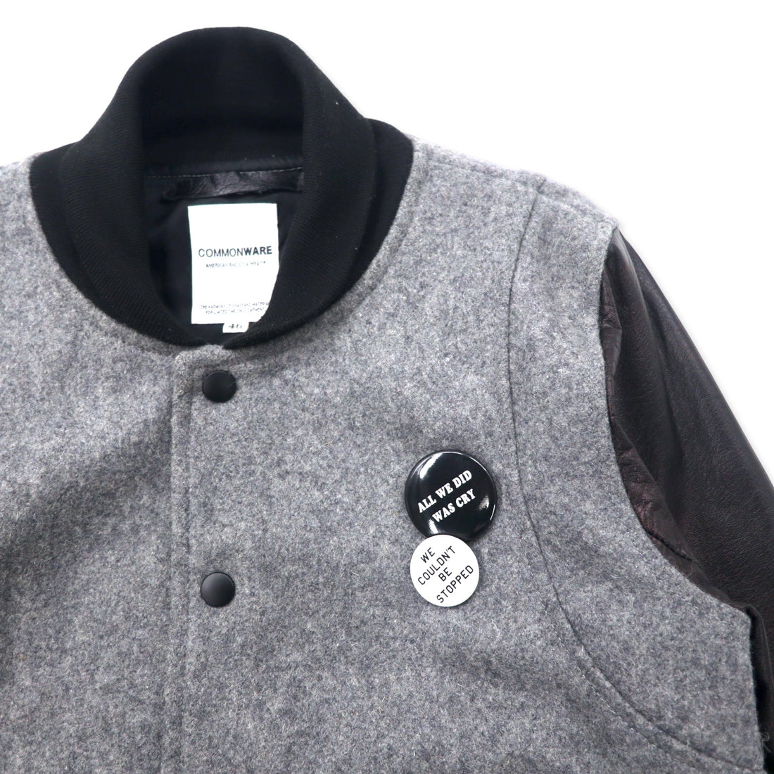 COMMONWARE AMERICAN RAG CIE &amp; MAGINE Sleeve Sheep Leather Stadium Jacket 46 Gray Wool Sheep Leather 1344-604MAG
