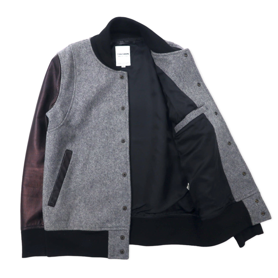 COMMONWARE AMERICAN RAG CIE &amp; MAGINE Sleeve Sheep Leather Stadium Jacket 46 Gray Wool Sheep Leather 1344-604MAG