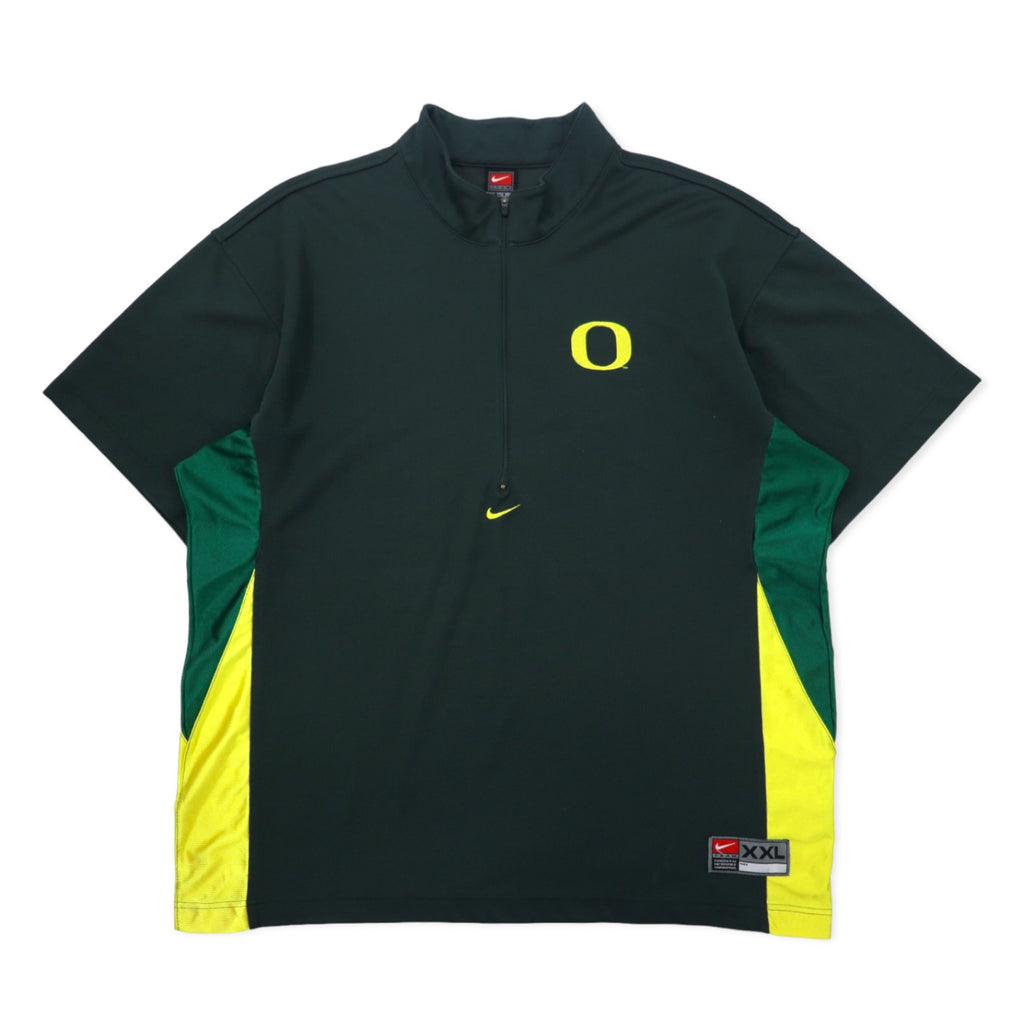 日本然リトテ-古着オンライン-NIKE 90年代 TEAMタグ ハーフジップ トラックジャケット 半袖 XXL グリーン ポリエステル センタースウォッシュ NCAA DUCKS ビッグサイズ-NIKE 90's TEAM Tag Half Zip Track Jacket Short Sleeve XXL Green Polyester Center Swoosh NCAA DUCKS Big Size