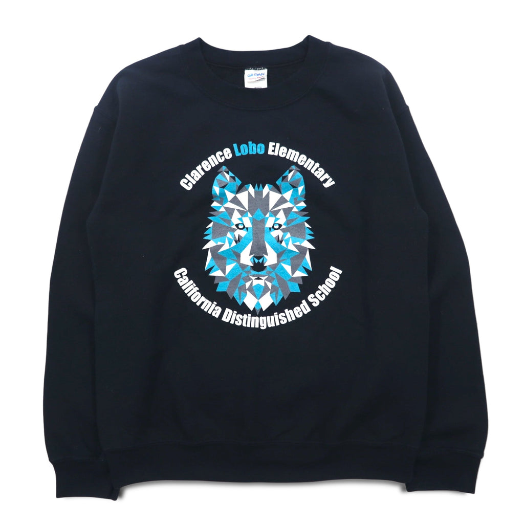 GILDAN Crew Neck Sweatshirt S Black Fleece Lined Animal Art Print Clarence Lobo Elementary