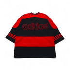 adidas 90年代 トレフォイルロゴ刺繍 ゲームシャツ XL ブラック レッド ポリエステル