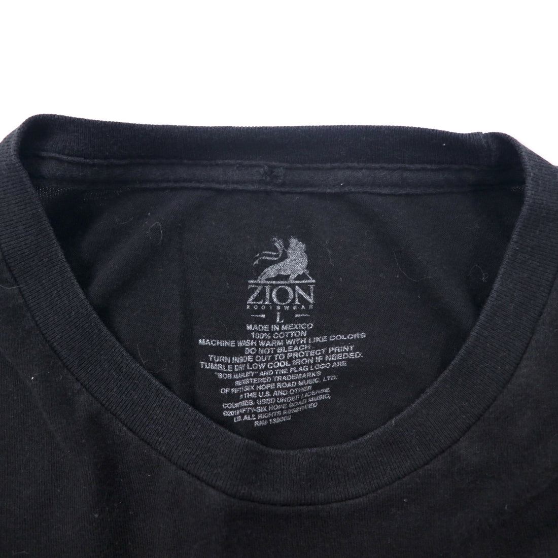 ZION ROOTSWEAR Bob Marley Band T-Shirt L Black Cotton Mexico Made