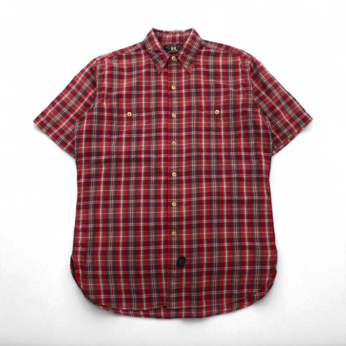 RRL (DOUBLE RL RALPH LAUREN) 1990s First Edition Three-Star Tag Short Sleeve Shirt, Size L, Red Check Cotton