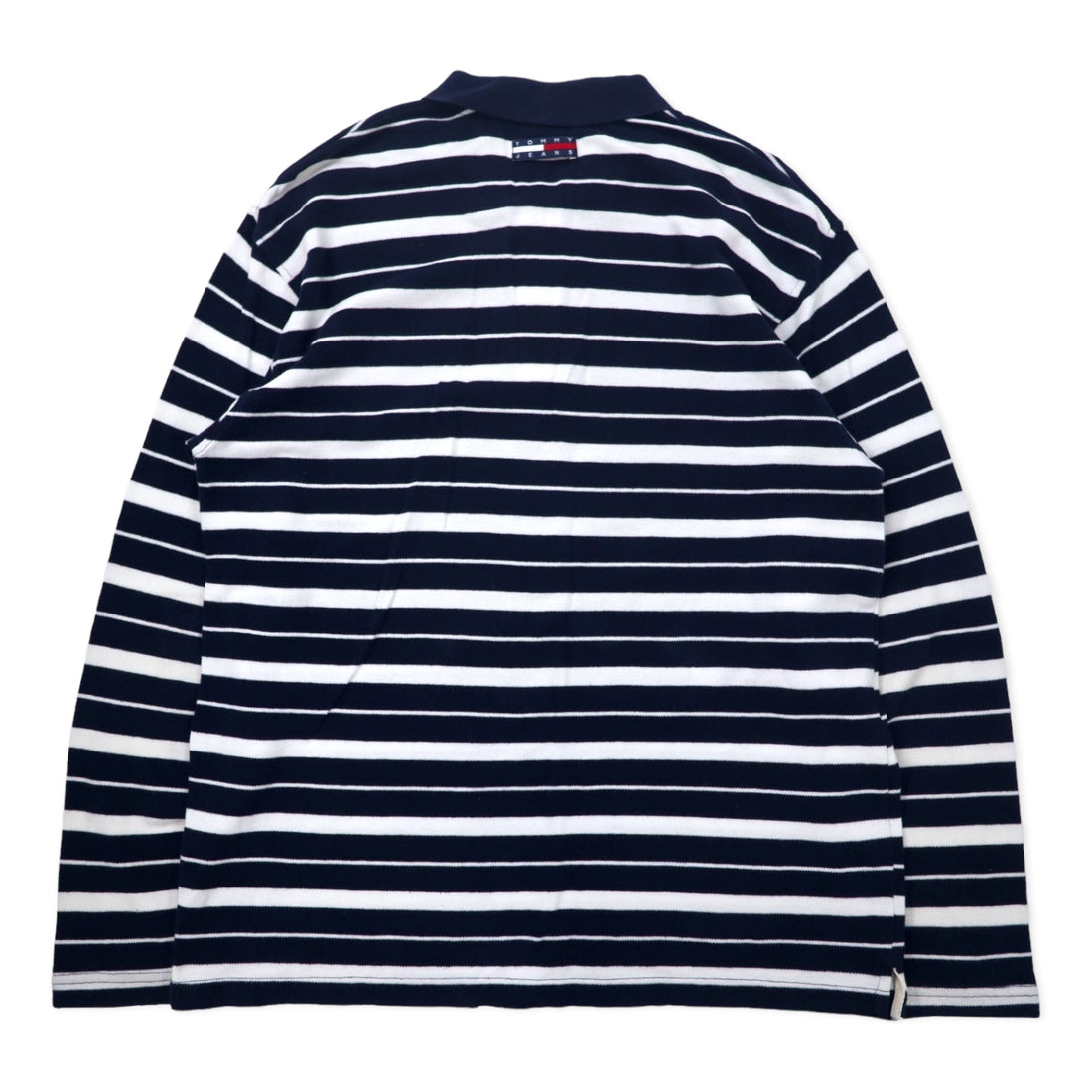 TOMMY JEANS 90s Striped Rugby Shirt Polo Shirt Long Sleeve L Navy Cotton