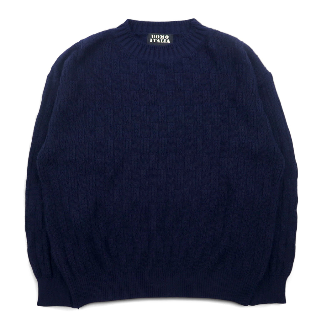 Vintage 90s Jacquard Knit UOMO ITALIA Acrylic Knit Block Check Jacquard Sweater M Navy