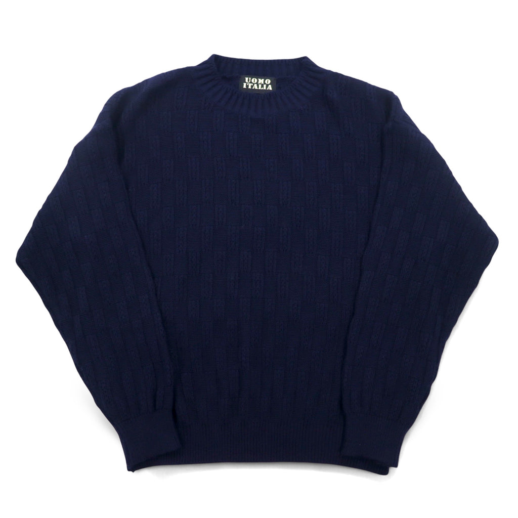 Vintage 90s Jacquard Knit UOMO ITALIA Acrylic Knit Block Check Jacquard Sweater M Navy