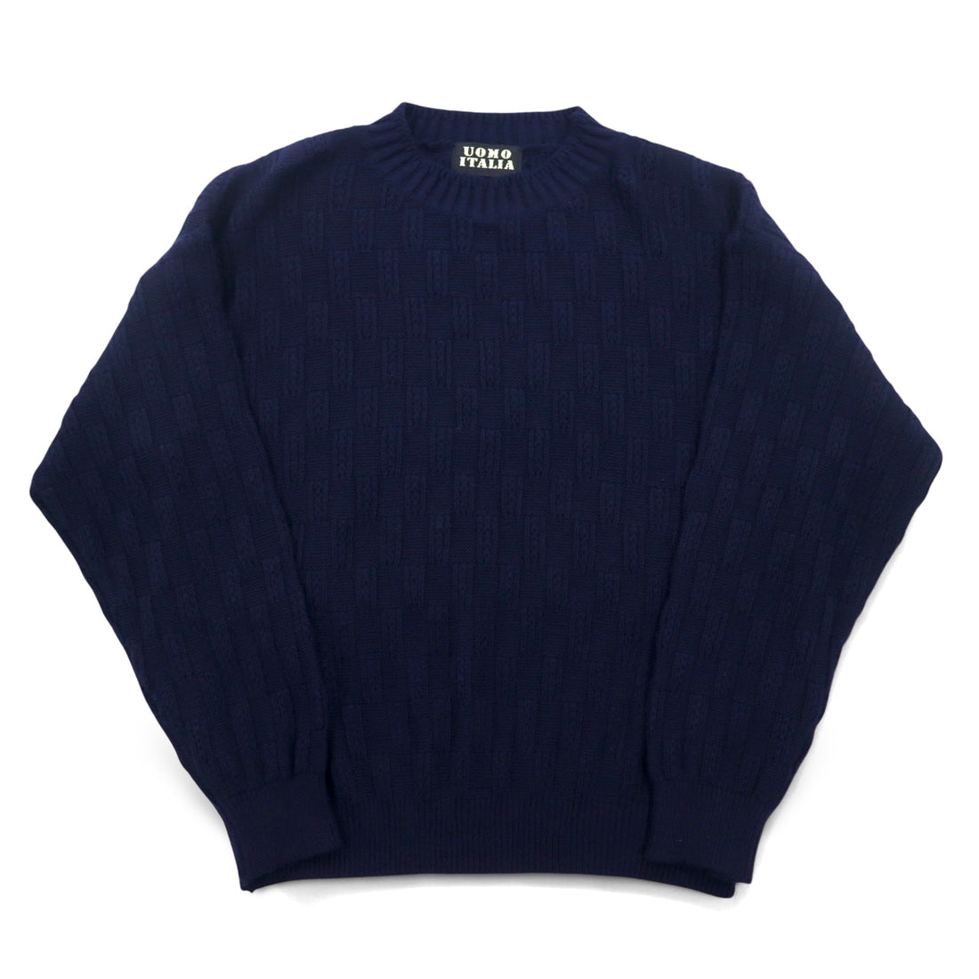 Vintage 90s Jacquard Knit UOMO ITALIA Acrylic Knit Block Check Jacquard Sweater M Navy