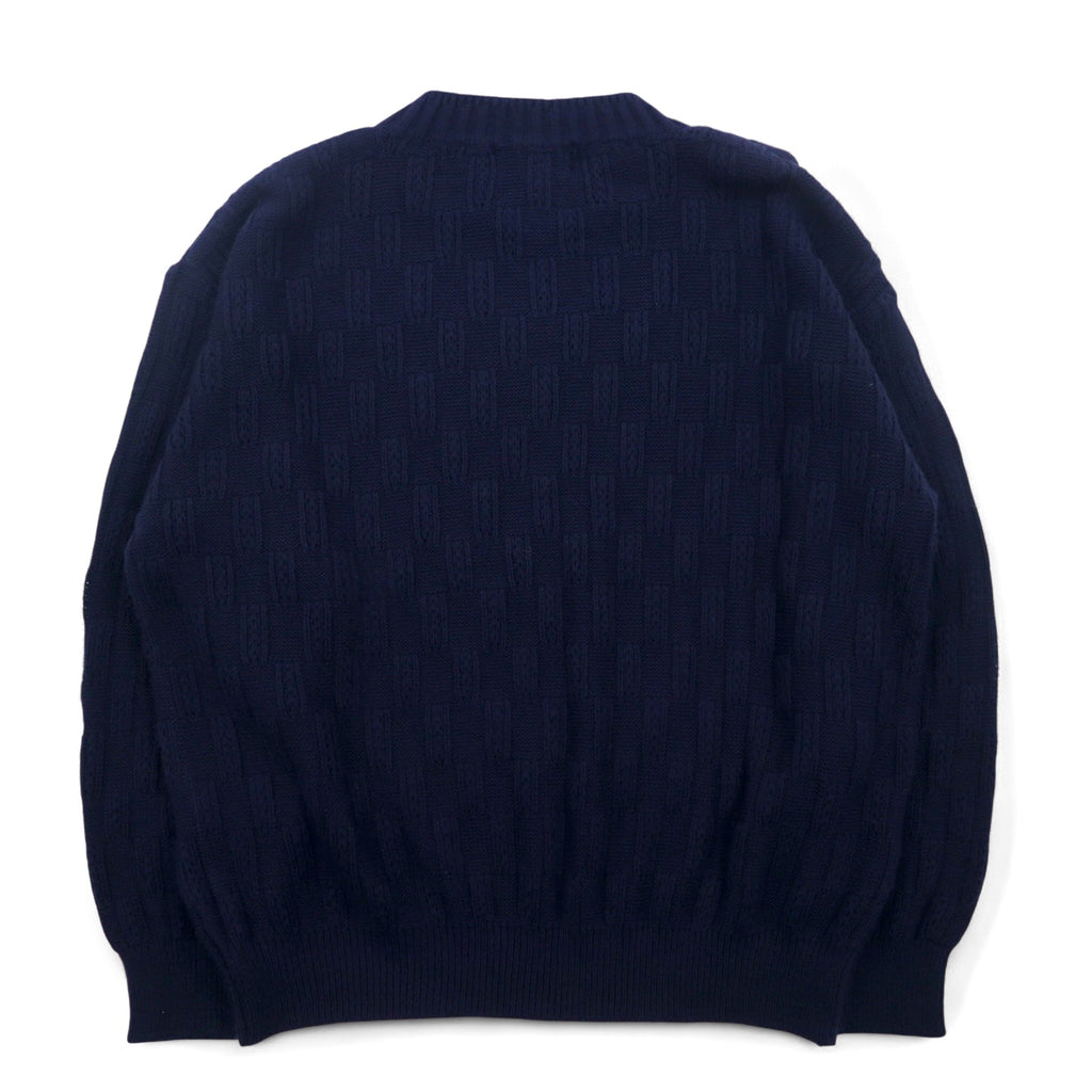 Vintage 90s Jacquard Knit UOMO ITALIA Acrylic Knit Block Check Jacquard Sweater M Navy